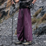 Riolio  Quick Dry Wide Leg Pants with Drawstring Unisex Summer Ice Sensation Waistband Contrast Color Stitched Elastic Cords