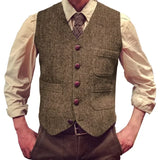 Riolio  Men Vest Dark Green Tweed Slim Casual Business Waistcoat For Wedding Party Banquet Work Prom Set Men Suit