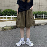 Riolio American Style Vintage Solid Color Trend Loose Casual Fashion Korean Version Simplicity Commute Wide Leg Youth Cargo Shorts