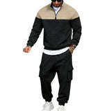 Riolio  Cross-border winter new product outdoor leisure simple male contrasting color loose tooling stand-up collar sweatshirt set