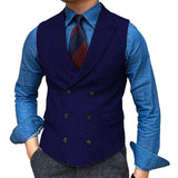 Riolio  Men Vest Brown Herringbone With Lapel Waistcoat Vintage Regular Slim Business Banquet Business Casual Men Suit Vest