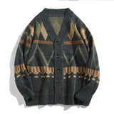 Riolio Vintage Japanese Men's Sweater Loose Fit V-neck Knitted Top Casual Cardigan Jacket Trendy Spring Autumn Color Blocking