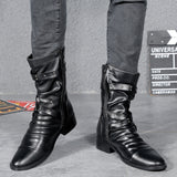 Riolio Men's Leather Boots High Quality Biker Boots Black Punk Rock Shoes Men's Women's Tall Boots Size 38--48