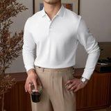 Riolio  Fashion Men Solid Polo Shirts Spring Autumn Korean Male Clothes Business Casual Office Social Loose Long Sleeve Tops