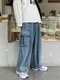 Riolio  Baggy Jeans Men's Oversize Streetwear Fashion Wide Leg Cargo Pants Hip Hop Harajuku Multi-Pocket Denim Trousers Black Blue