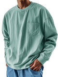 Riolio  Spring Autumn Round Neck T-Shirts Men Solid Long Sleeve Casual Tshirt Male Loose Pocket Fashion Tees Streetwear Sports Tops Man