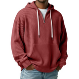 Riolio  Men's Ribbed Knit Half-Zip Hoodie Casual Oversized Pullover Sweatshirt with Kangaroo Pocket