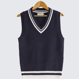 Riolio Men Uniform Vest Fashion V Neck Pullover Boys British Student Sleeveless Waistcoat Tank Tops Sweaters