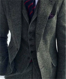 Riolio Regular Brown Mens Suits Slim Fit Herringbone Tweed Wool Blend Check Wedding Tuxedos Classic 3 Pieces Trajes De Hombre Blazer