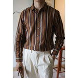 Riolio  Men's Square Collar Patchwork Striped Shirts for Spring and Autumn Fashion England Long Sleeve Loose Cardigan Button Casual Tops