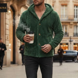 Riolio  Men's Fleece Hooded Cardigan Casual Button Up Long Sleeve Warm Knit Jacket For Daily Wear