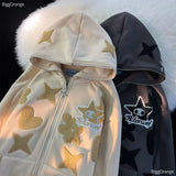 Riolio American Vintage Embroidery zip up hoodie High Quality Jacket Women Oversized Star Print Sweatshirt Goth Harajuku Y2k Streetwear
