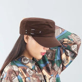 Riolio Washed Cotton Flat Caps Summer Autumn Adjustable Belts Army Cap Military Style Cadet Chapeau Women Men Outdoor Painter Hats