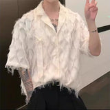Riolio Summer Clothing Men's Light Luxury Retro Chic Korean Popular Shirts Button-down Short Sleeve Solid Color Leisure Dress Shirt