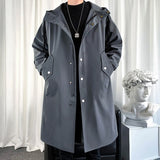 Riolio New Autumn Men's Jacket Trench Coats Pie Over Solid Color Hooded Men's Fashion Handsome Leisure Long Jacket Trench Coats