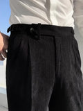 Riolio New Casual Mens Ribbed Trousers Streetwear Autumn Stylish Solid Color Corduroy Pants For Men Fashion Belt Lace-up Slim Fit Pants