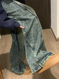 Riolio American Decosition Splicing Retro Blue Denim Pants High Street Hiphop Design Straight Leg Jeans for Teenagers Spring Season