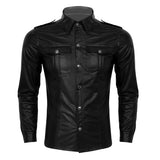 Riolio Men's Leather Shirts Fashion PU Leather T-shirt Long Sleeve