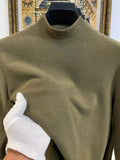 Riolio  Velvet Base Layer Men's Slim Solid Color Half Turtleneck Long-sleeved T-shirt Plus Velvet Thickened Inner Wear Warm Top