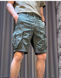Riolio  Summer Workwear for Men Casual Multi-pocket Loose Elastic Five-point Mid-sized Pants