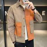 Riolio  Spring Autumn New Turn-down Collar Long Sleeve Fashion Shirt Man High Street Casual Striped Printing Pockets Patchwork Cardigan