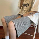 Riolio  Unisex Striped Knee Length Shorts American Retro Loose Fit Casual Five Point Pants