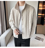 Riolio New Korean Style Jacquard Men Cardigan Jackets Fashion Luxury Knitted Button-down  Long Sleeve Sweater Coat Winter Warm Knitwear