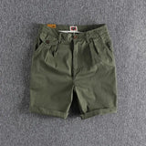 Riolio  Summer Thin Men Workwear American Retro Solid Color Loose Five-point Straight Casual Shorts