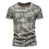 Riolio New Summer Leaf Printed T Shirts Men O-neck 100% Cotton Short-sleeved Men's T-Shirt Summer Male Tops Tee Shirts