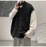 Spring Autumn Fashion Solid Casual Pullover Tess Vest Men Loose Knitted Top Student Preppy Style Sweater Gentle Retro Patchwork