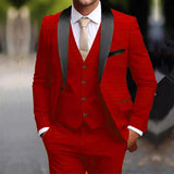 Riolio  3 Pieces Black Set Customized Business Formal Men Suit Groomsman Wedding Party Prom Male Tuxedos