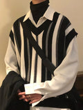 Riolio Knitted Sweaters for Men Y2k Vintage Waistcoat Man Clothes Striped Sleeveless Vest Aesthetic Black Korean Fashion Casual Cotton