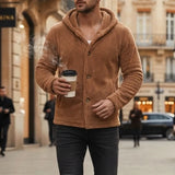 Riolio  Men's Fleece Hooded Cardigan Casual Button Up Long Sleeve Warm Knit Jacket For Daily Wear