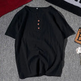 Riolio  Men's Short Sleeve Henley Shirt Casual Loose Fit Solid Color Button Placket Comfortable Daily Fashion Top