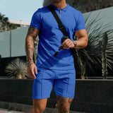 Riolio New Men's Suit Summer Casual Sportswear Waffle Solid Color Loose Lapels T-shirt and Shorts Two-Piece Set Free Shipping