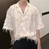Riolio Summer Clothing Men's Light Luxury Retro Chic Korean Popular Shirts Button-down Short Sleeve Solid Color Leisure Dress Shirt