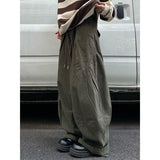 Riolio  Men Japanese Retro Curved Wide Leg Cargo Pants Washed Cotton Loose Draping Floor Length Casual Trousers Unisex