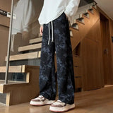 Riolio  Corduroy Tie-dye Irregular Pants for Men American Loose Casual Sports Wide-leg Trousers