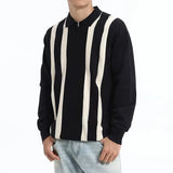 Riolio  Autumn Men's Retro Striped Polo Sweater Long Sleeve Half Zip Luxury Knitwear Business Casual Loose Fit Patchwork Pullover Tops