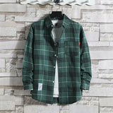Riolio  Plaid Male Top with Pocket Long Sleeve Men's Shirt and Blouse Designer Slim Fit Casual Cheap Brand Button Fashion