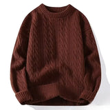 Riolio Men's Round Neck Sweater Solid Color Loose-fit Knitted Top For Autumn Casual Wear Inner Wear Sensible Style Knitwear