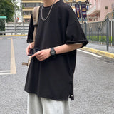 Riolio Plus Size 5XL-M Men's Side Slit T-shirt Solid Color t shirt Men Women Causal O-neck Basic Tshirt Male Oversized Tops 4 Colors