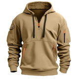 Riolio  Spring Autumn Men's Pullover Hoodies Fashion Mens Solid Color Multi-pocket Hooded Coats Mens Sports Zipper Sweatshirts Clothing