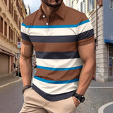 Riolio  New Summer Men's Striped Polo Shirts Fashion Lapel Button Short Sleeve Sports Polos Classics Business Casual Tops Male Tees