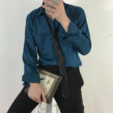 Riolio  Autumn New Korean Style Loose Casual Solid Color Shirt Men's Retro Slim Square Collar Long-sleeved Business Base Shirt