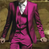 Riolio  Silver Grey Men's clothing Satin Simple Men's Suits Balzer Luxury Male Clothing Skinny Wedding Outfits 3 Piece Jacket Pants Vest