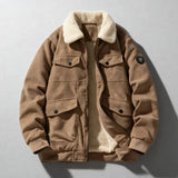 Riolio  Winter Collar Corduroy Jacket for Men, Casual, Comfortable, Loose, High Quality, Simple, Versatile,and Plush Jacket for Men