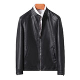 Riolio New Men Leather Jacket Classic Slim Fit Motorcycle PU Leather Jacket Solid Color Standing Collar Men Large Black Leather Jacket