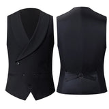 Riolio Mens Stylish Shawl Collar Double Breasted Tuxedo Vest Brand New Slim Fit Business Wedding Dress Waistcoat Gilet Homme Black