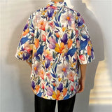 Riolio  Retro Floral Short-sleeved Men's Trendy Brand Loose Couple Versatile Beach Shirt Full Print Top Coat